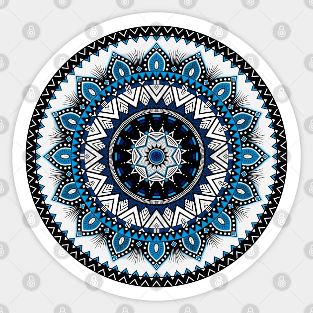 Mandala with African-inspired patterns Blue tint Sticker by AudreyJanvier